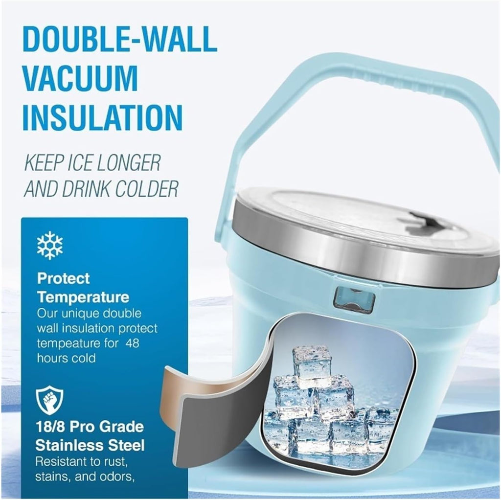 Stainless Steel Large Ice Bucket for Parties, Double-Wall Vacuum Insulated Ice Bucket & Lid, Ice Scoop & Holder.(Red)
