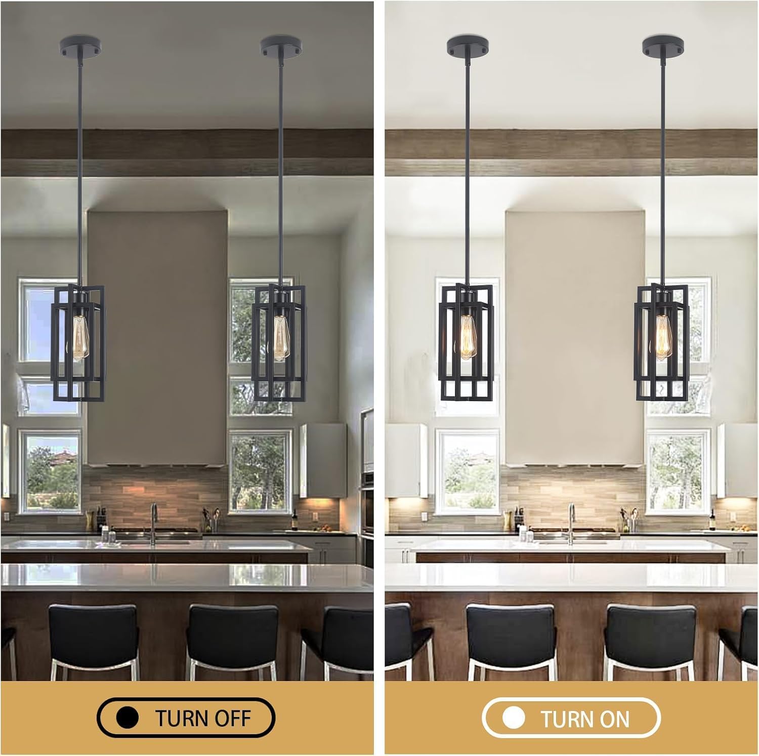 Farmhouse Pendant Light Fixtures 2 Pack 1 Light, Cage Black Finish Modern Pendant Lights with Max 59'' Adjustable, Small Square Pendant Ceiling Hanging Light for Kitchen Island Dining Room Entryway