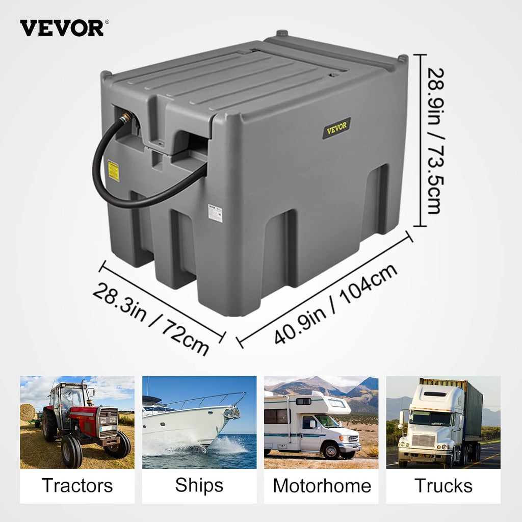 VEVOR Portable Diesel Tank, 116 Gallon Capacity & 10 GPM Flow Rate, Diesel Fuel with 12V Electric Transfer Pump and 13.1ft Rubber Hose, PE Transfer Tank for Easy Fuel Transportation, Gray