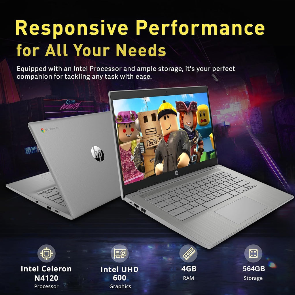 HP Chromebook 14' HD Premium Laptop Computer for Student Business, Quad-Core Celeron N4120 Processor, 4GB RAM, 564GB Storage (64GB eMMC + 500GB Ext), Webcam, Long Battery, Chrome OS +MarxsolAccessory