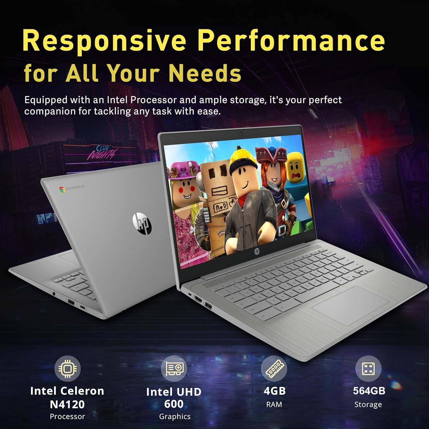 HP Chromebook 14' HD Premium Laptop Computer for Student Business, Quad-Core Celeron N4120 Processor, 4GB RAM, 564GB Storage (64GB eMMC + 500GB Ext), Webcam, Long Battery, Chrome OS +MarxsolAccessory