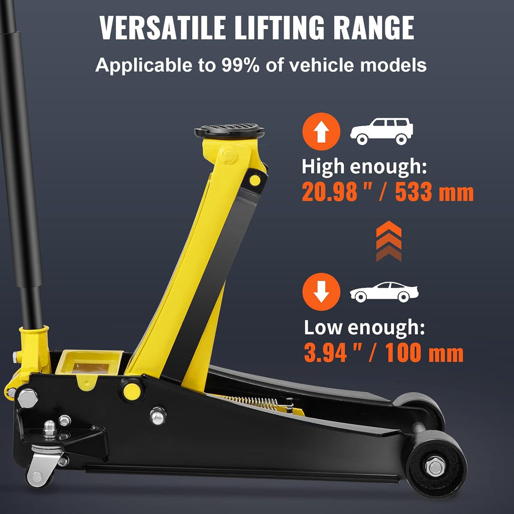 VEVOR 4 Ton Low Profile, Heavy-Duty Steel Racing Floor Jack with Dual Pistons Quick Lift Pump, Lifting Range 3.94'-20.98'
