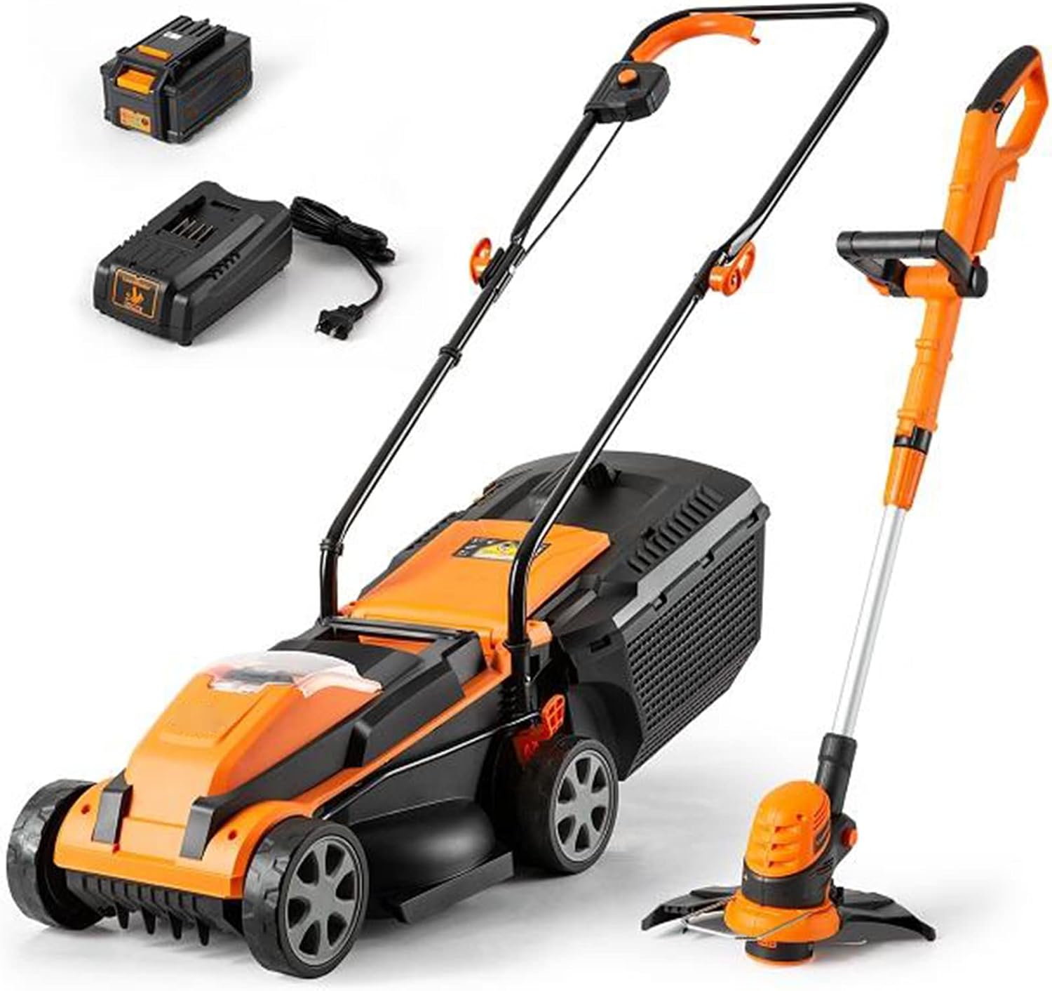 Portable Cordless Electric Lawn Mower Self-Propelled Lawn Mower String Trimmer Combo Kit 24V 4.0Ah Battery & Charger