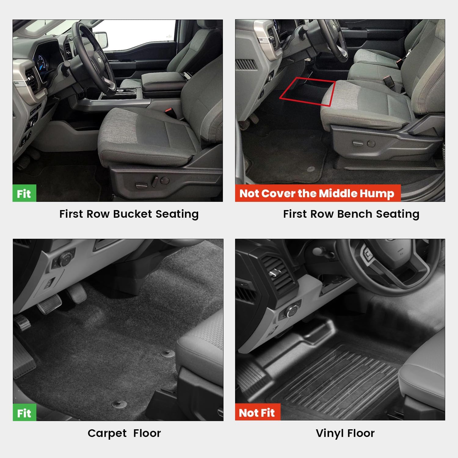LASFIT Floor Mats for Ram 1500 Crew Cab 2019-2024 Without Rear Under-Seat Factory Storage 4 Full Size Doors Bucket Seat (NOT for Classic Model), All Weather TPE Custom Fit 1st & 2nd Row, Black
