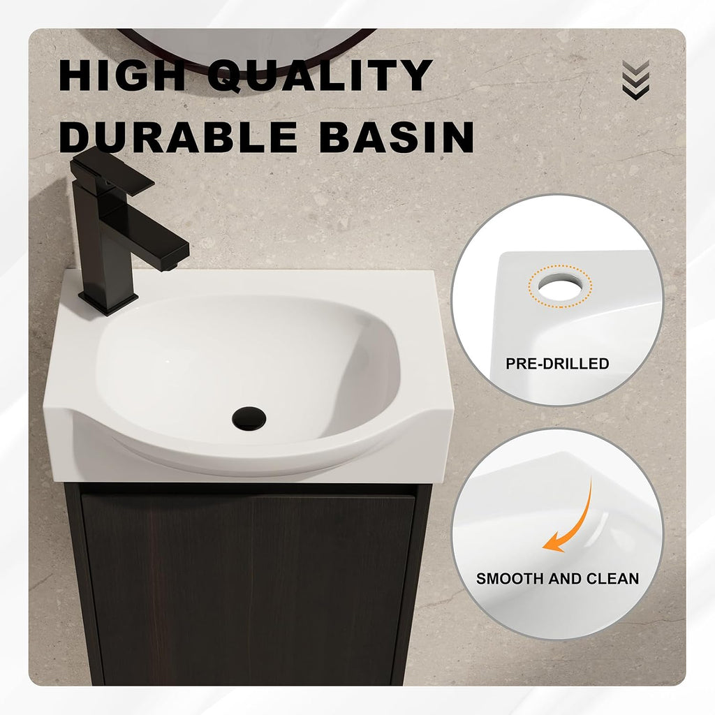 16' Floating Bathroom Vanity with Sink, Modern Wall Mounted Bathroom Cabinet with Undermount Resin Sink, Single Small Bathroom Vanities, Bathroom Storage Vanity Set with Door, Soft-Close, Black