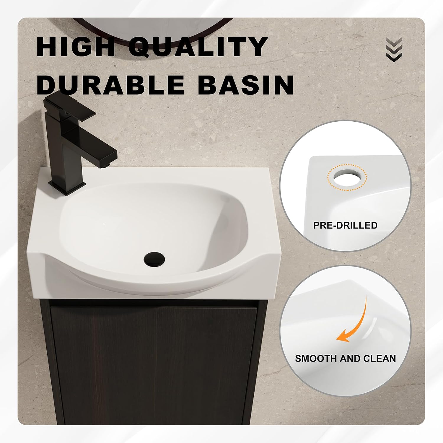 16' Floating Bathroom Vanity with Sink, Modern Wall Mounted Bathroom Cabinet with Undermount Resin Sink, Single Small Bathroom Vanities, Bathroom Storage Vanity Set with Door, Soft-Close, Black