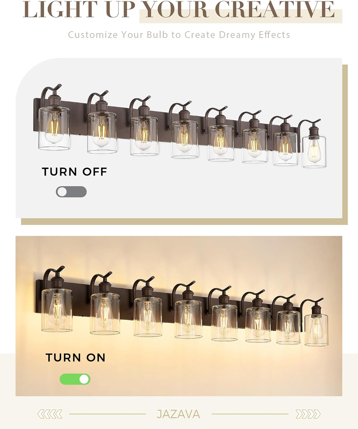 Bathroom Vanity Light Fixtures 8-Light Clear Glass Modern Wall Mounted Over Mirror Oil Rubbed Bronze - VL01ORB-8