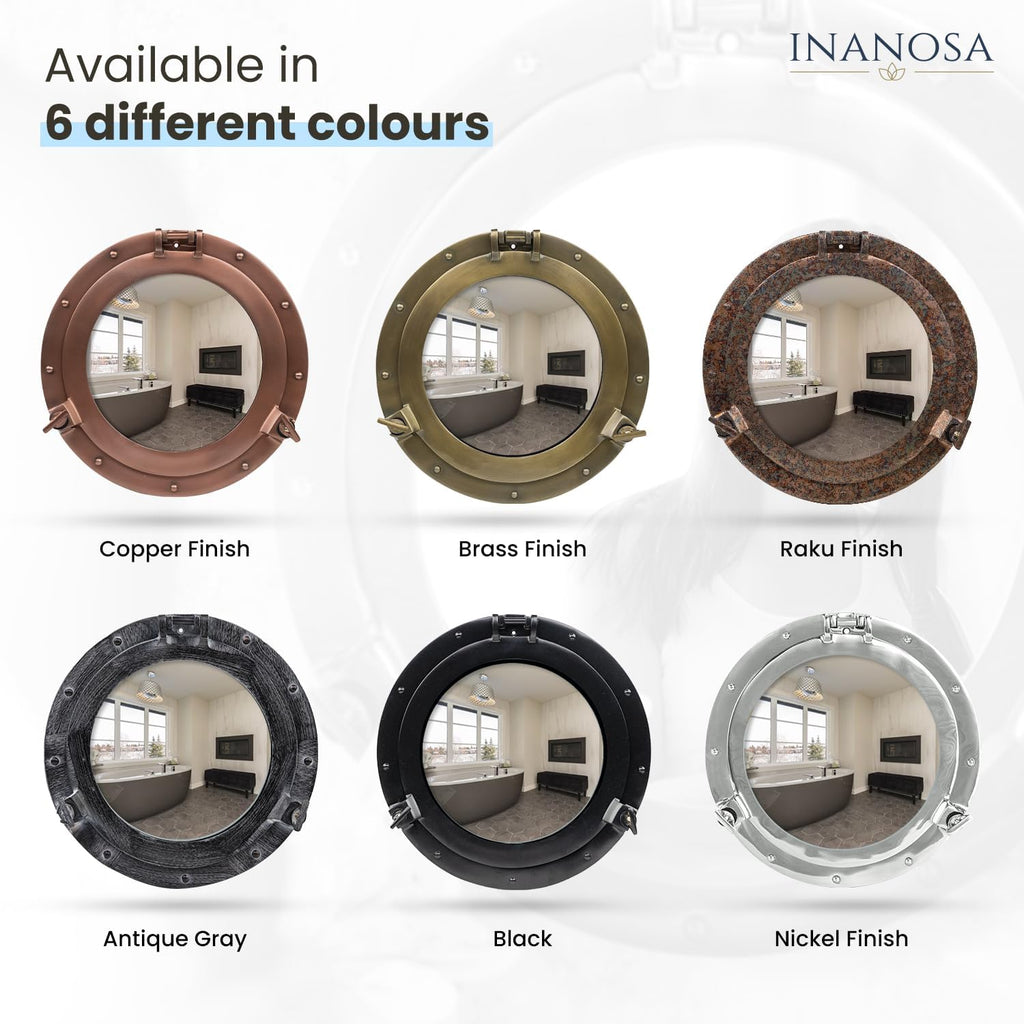 17 Inch Nautical Porthole Mirror for Bathroom – Antique Brass Vanity Porthole Mirror, Round Nautical Bathroom Decor Wall Mirror