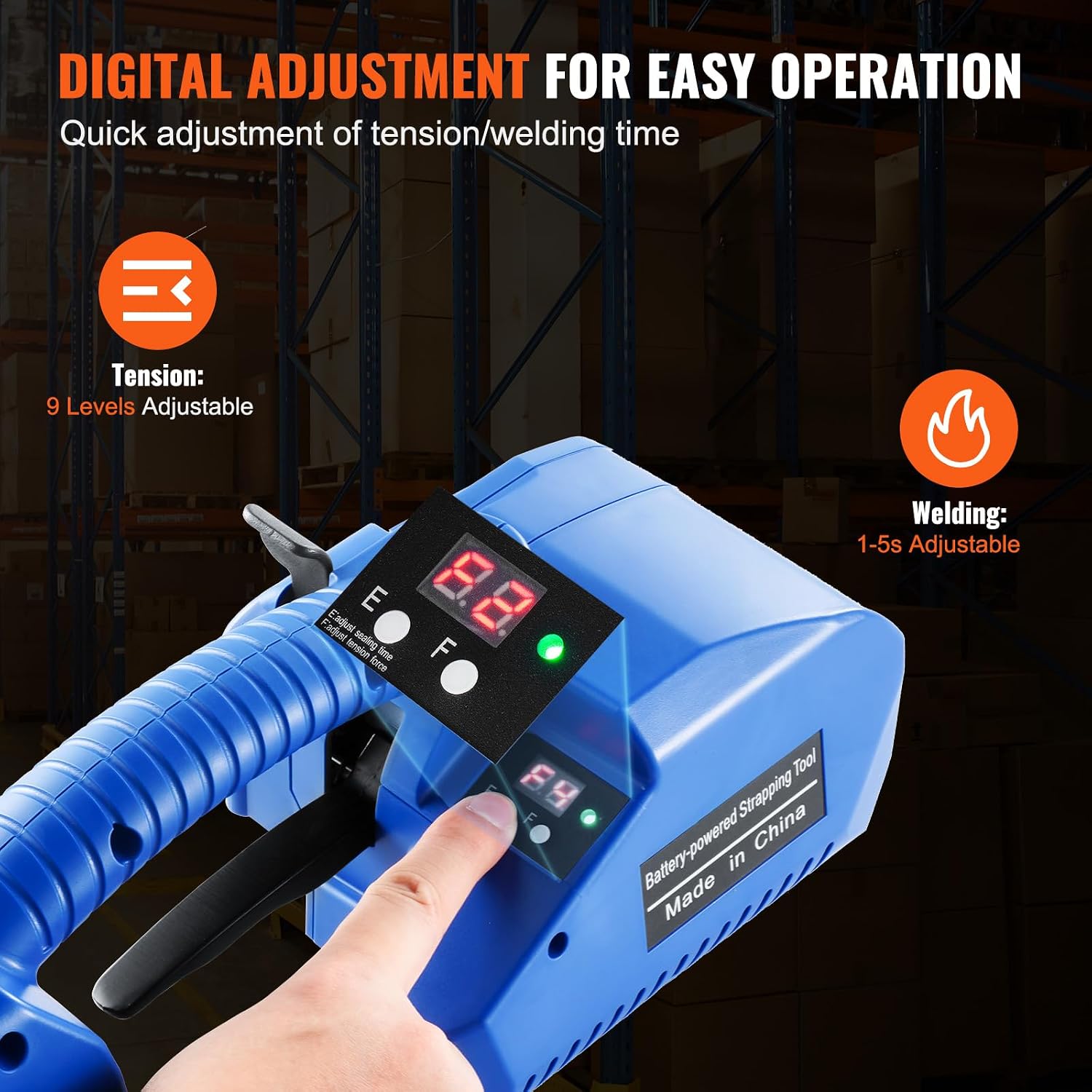 VEVOR Electric Strapping Machine, for 0.35'-0.63' PP PET Straps, Portable Electric Banding Tool with Digital Display, 2 x 5000mAh Battery Powered Automatic Strapping Tool for Packaging Box Pallet