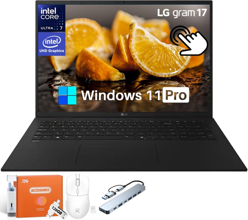 LG Gram 17 Touchscreen Laptop, Intel 8-Core Ultra 7 Series 2, 32 GB RAM, 2 TB SSD, Intel Arc Graphics, 17 inch QHD+ Display, Windows 11 Pro, Copilot+ PC, Wi-Fi 7, Backlit Keyboard, w/Accessories