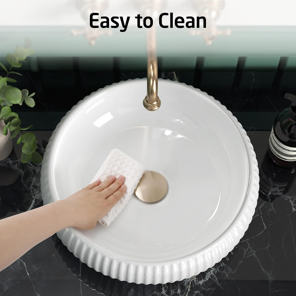 Bathroom Vessel Sink above Counter, Bowl Sinks for Bathroom, Countertop White Bathroom Sink 16.4' for Cabinet Lavatory Vanity Porcelain Ceramic, CBS131