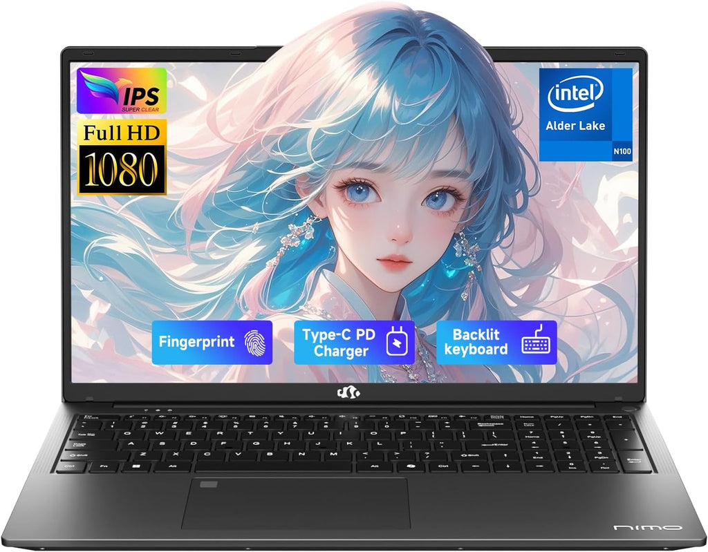 NIMO 17.3' IPS FHD-Student-Laptop- 16GB RAM 256GB SSD, Intel Pentium 4 Cores N100(Beat i3-1115G4, Up to 3.4GHz) Computer with 65W Type-C 2 Years Warranty Fingerprint Backlit Keyboard Wi-Fi 6 BT5.2