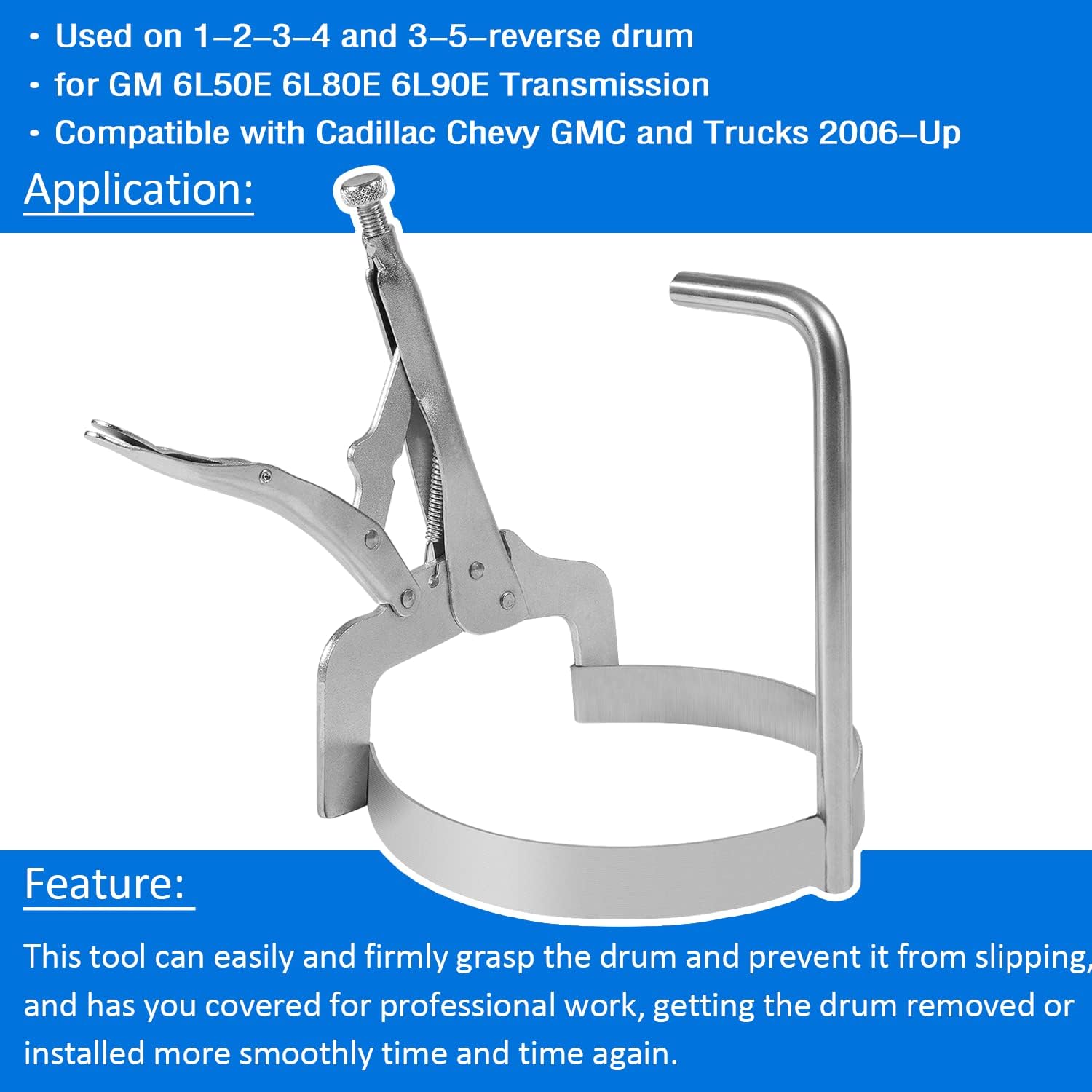 T-47781AC 1-2-3-4 and 3-5-Reverse Clutch Drum Clamp Removal and Installation Repair Tool Compatible with GM 6L50E 6L80E 6L90E Transmission Heavy Duty Steel