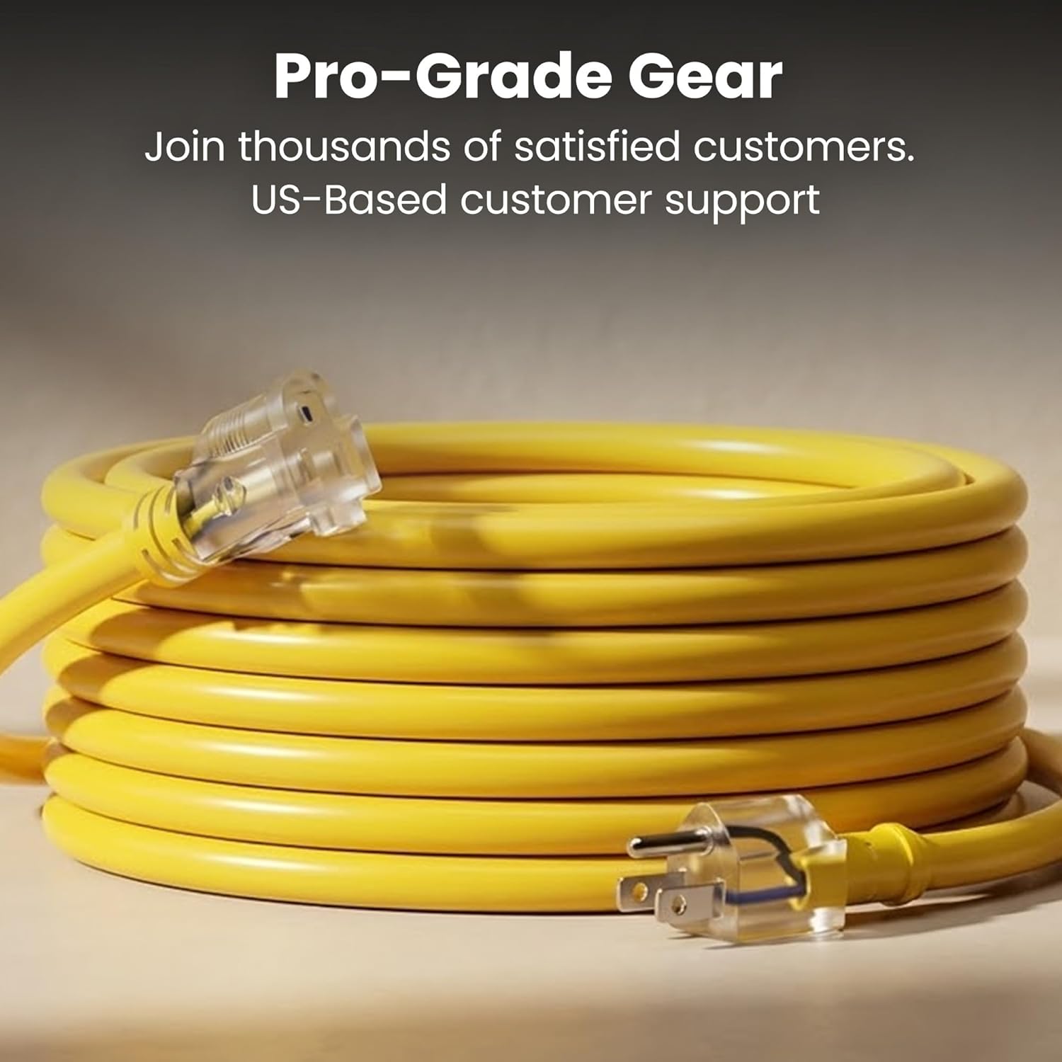 GEARit 100 ft Outdoor Extension Cord 10/3 Gauge SJTW 10 AWG, 3-Prong Heavy Duty Power Cable with Lighted End, 15A 125V 1875W, Waterproof Cord for Tools, Lawn & Garden, Yellow