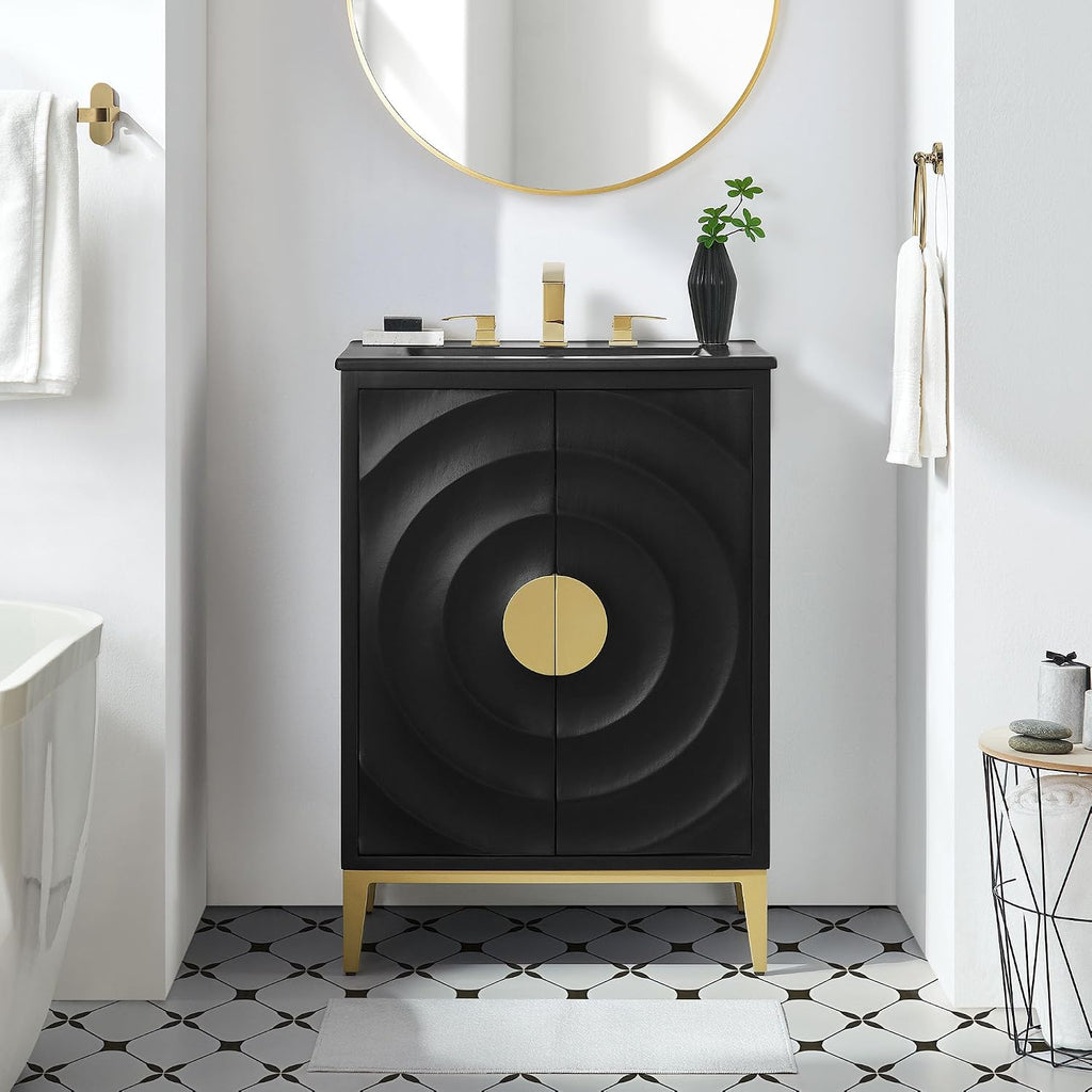 Modway Beau 24 Inch Wood Bathroom Vanity Cabinet in Black Black