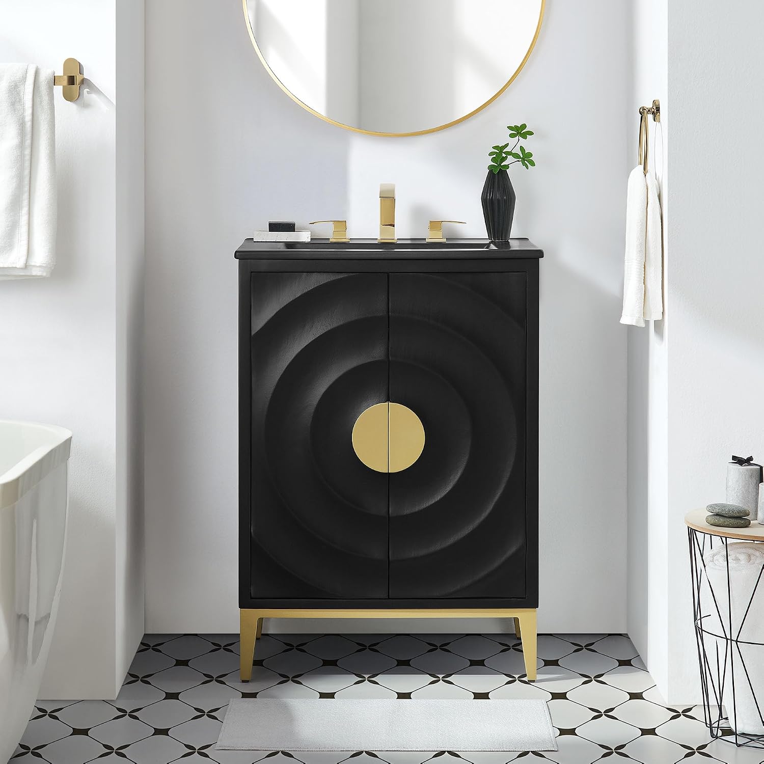 Modway Beau 24 Inch Wood Bathroom Vanity Cabinet in Black Black