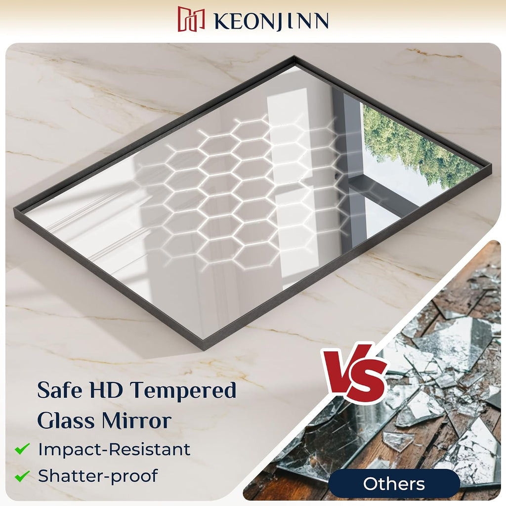 Keonjinn Black Bathroom Mirror 40 x 24 Inch, Metal Frame Black Mirror for Over Sink, Brushed Black, Modern Farmhouse, Square Corner Rectangular Mirrors for Wall(Horizontal/Vertical)