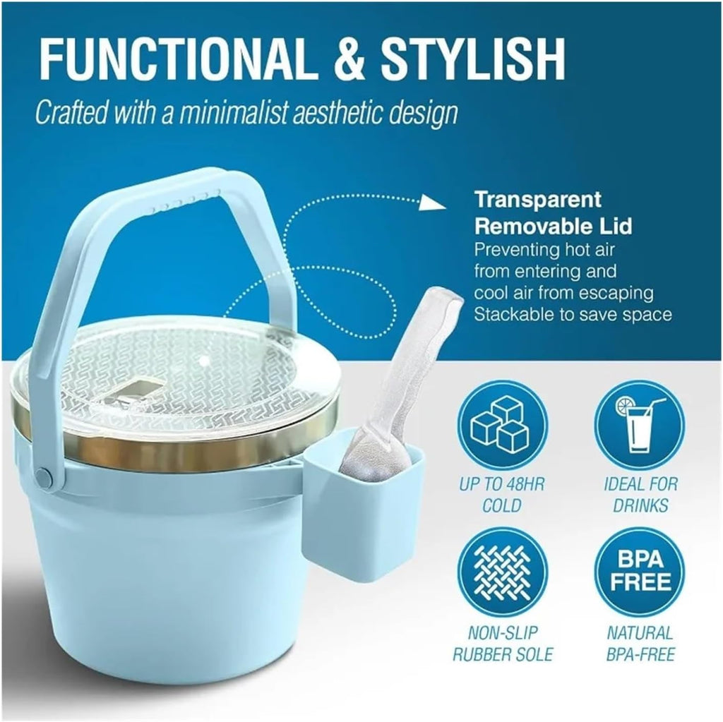Stainless Steel Large Ice Bucket for Parties, Double-Wall Vacuum Insulated Ice Bucket & Lid, Ice Scoop & Holder.(Red)
