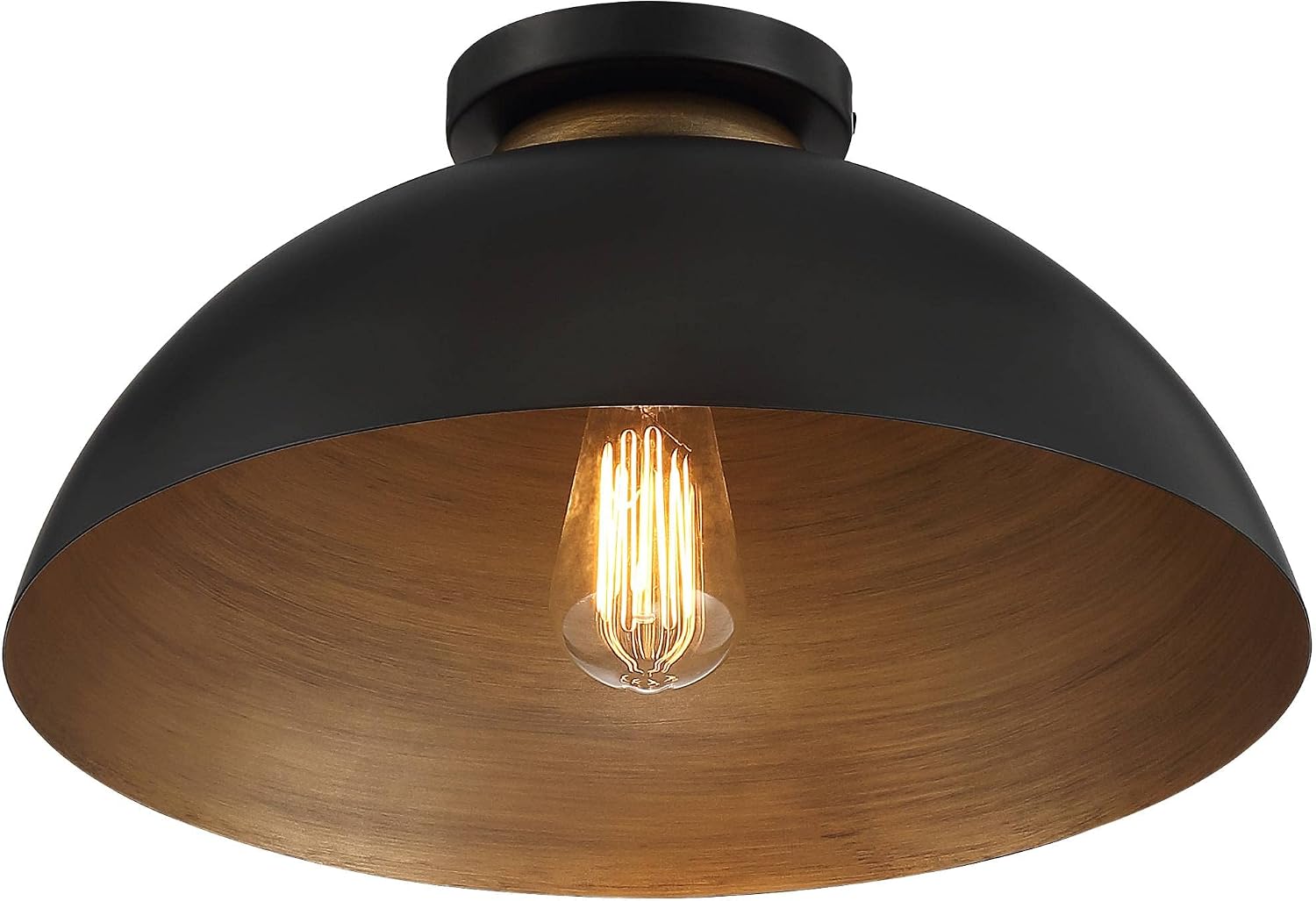 Possini Euro Design Janie Modern Industrial Semi Flush-Mount Fixture 15 1/2' Wide Black Exterior Gold Interior Dome Shade for Bedroom Kitchen Living Room Hallway Bathroom House Home