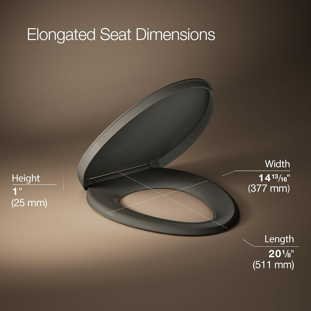 Kohler K-26801-58 Impro ReadyLatch Quiet Close Elongated Toilet Seat, Thunder Grey