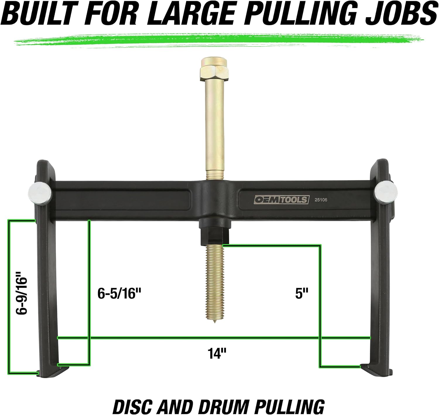 OEMTOOLS 25106 Brake Drum Puller and Rotor Removal Tool, 12-3/4 In Jaw Spread, Impact Wrench Compatible, 7-Ton Pulling Force, Not for Oversized Brake Drums or Drums Without Outer Lip
