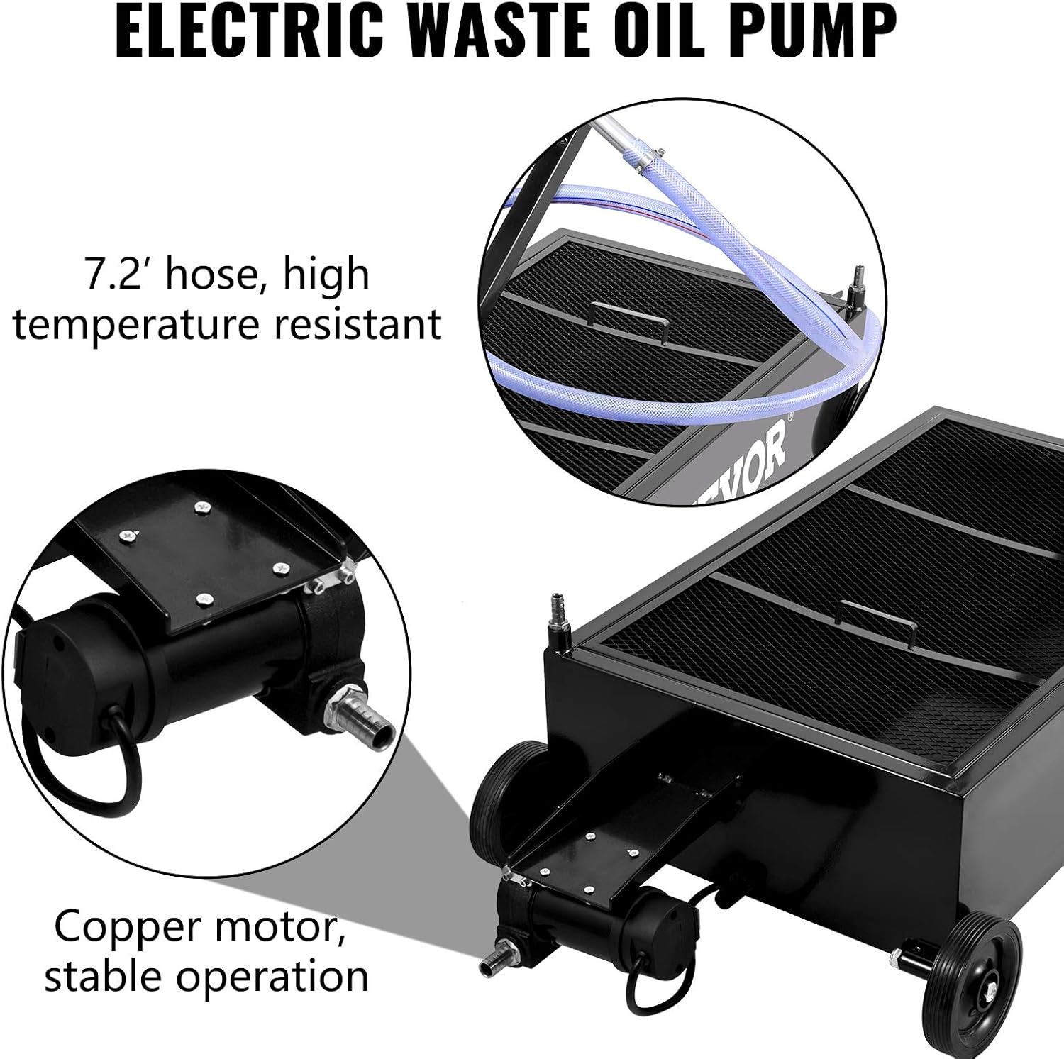 VEVOR Low Profile Oil Drain Pan, 25 Gal Oil Drain Pan with 110V High-Flow Electric Pump, Large Capacity Oil Change Pan with 7.2ft Hose & Folding Handle, Rolling Oil Drain Cart for Trucks, Buses, RVs