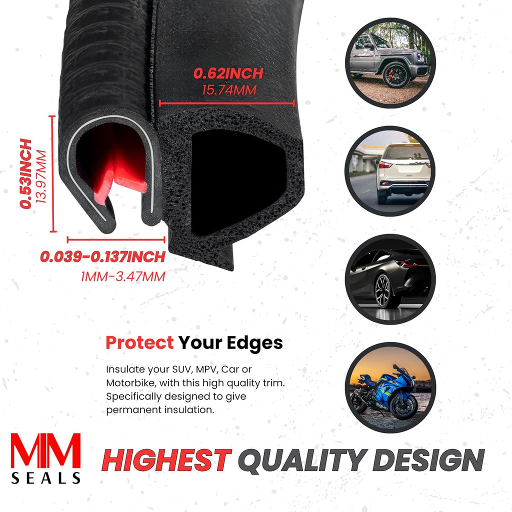 Door Rubber Seal Horizontal Bulb 0.62' Bulb Height x 0.039'-0.137' Grip Range x 0.53 U Height (100 Feet)