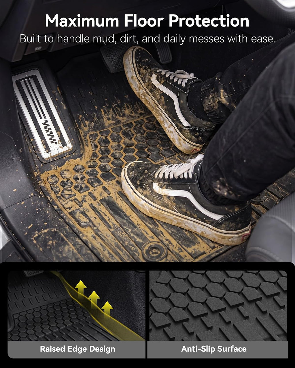 3W Floor Mats for Toyota Tacoma 2024-2026 Double Cab Auto Tran(Not Fit Hybrid & XtraCab) with Metal Pedals, TPE All Weather Custom Fit Floor Liner for Tacoma TRD/SR/SR5/limited Car Liners.