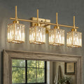 Torondo Modern Crystal Bathroom Vanity Light 4-Lights Brushed Gold Bathroom Light Fixtures Over Mirror Brushed Gold Vanity Lighting Fixtures Square Shade Brass Wall Sconce (Bulbs Not Include)