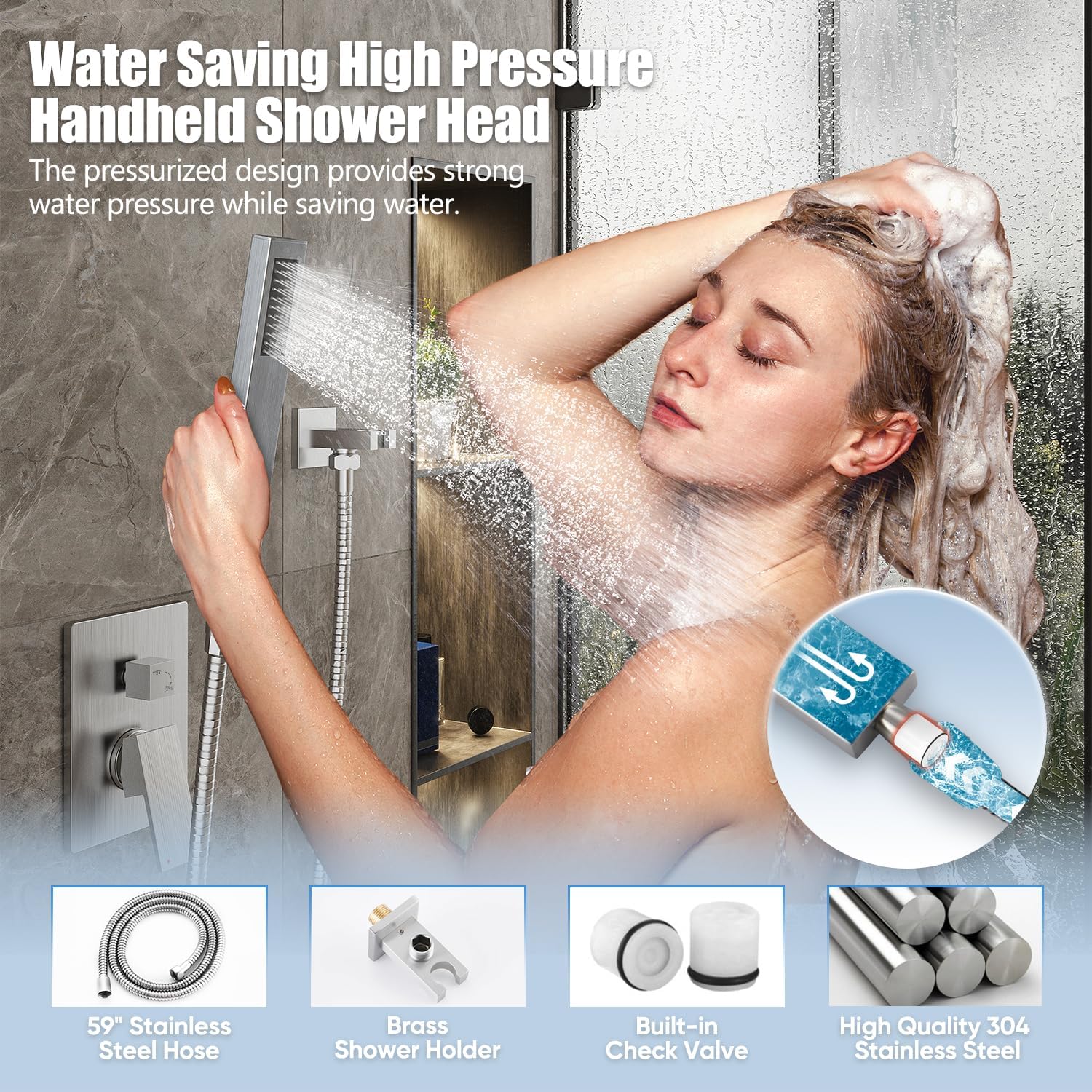 Gabrylly 12 Inches Shower System, Shower Faucet Set with Rain Shower Head and Handheld Shower, Luxury Rainfall Shower Combo Set with Shower Valve, Brushed Nickel