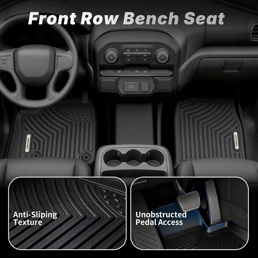 OEDRO Floor Mats Fit for 2014-2018 Silverado/Sierra 1500, 2015-2019 2500HD/3500HD Crew Cab, with 1st Row Bench Seat, Black TPE All-Weather Guard Includes 1st and 2nd Row: Full Set Liners