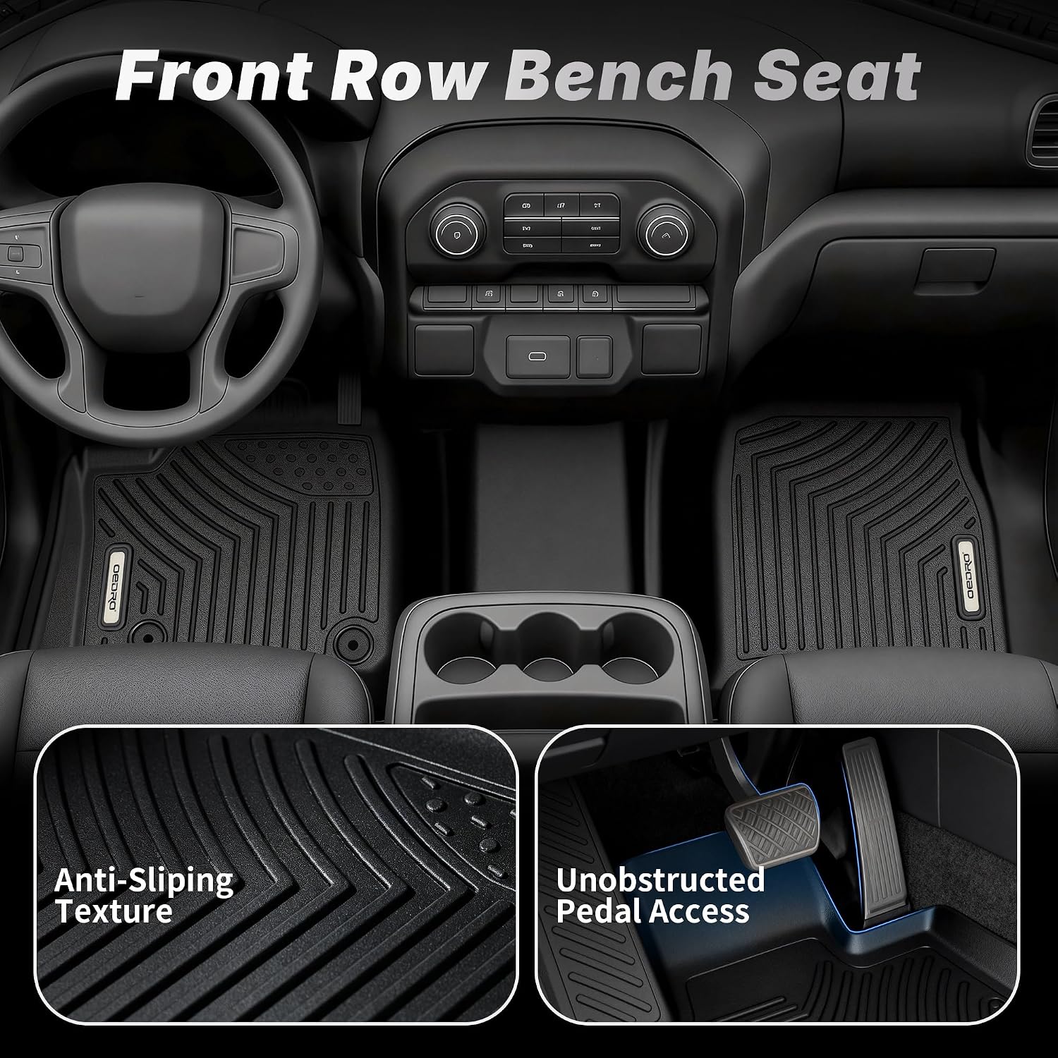 OEDRO Floor Mats Fit for 2014-2018 Silverado/Sierra 1500, 2015-2019 2500HD/3500HD Crew Cab, with 1st Row Bench Seat, Black TPE All-Weather Guard Includes 1st and 2nd Row: Full Set Liners