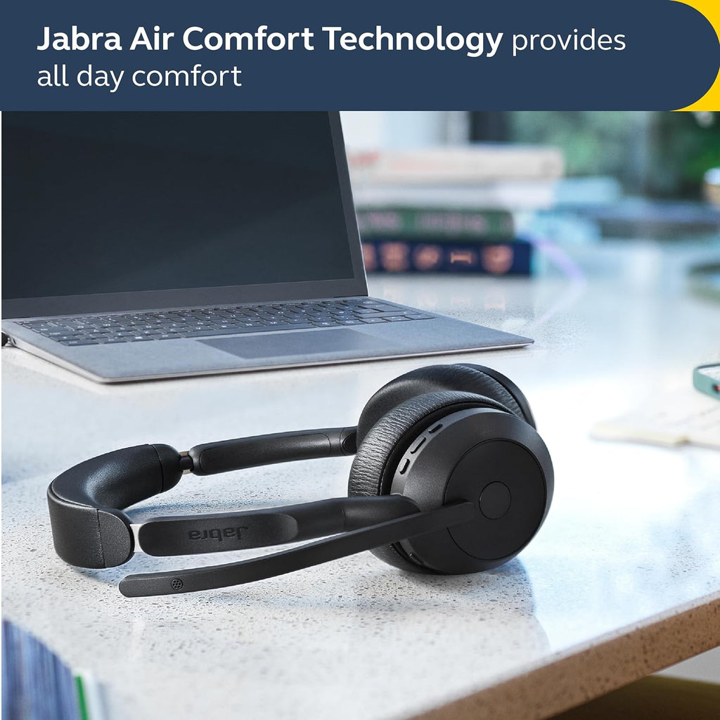 Jabra Evolve2 55 Stereo Wireless Headset with Charging Stand AirComfort Technology, Noise-Cancelling Mics & Active Noise Cancellation - MS Teams Certified, Works with Other Platforms - Black