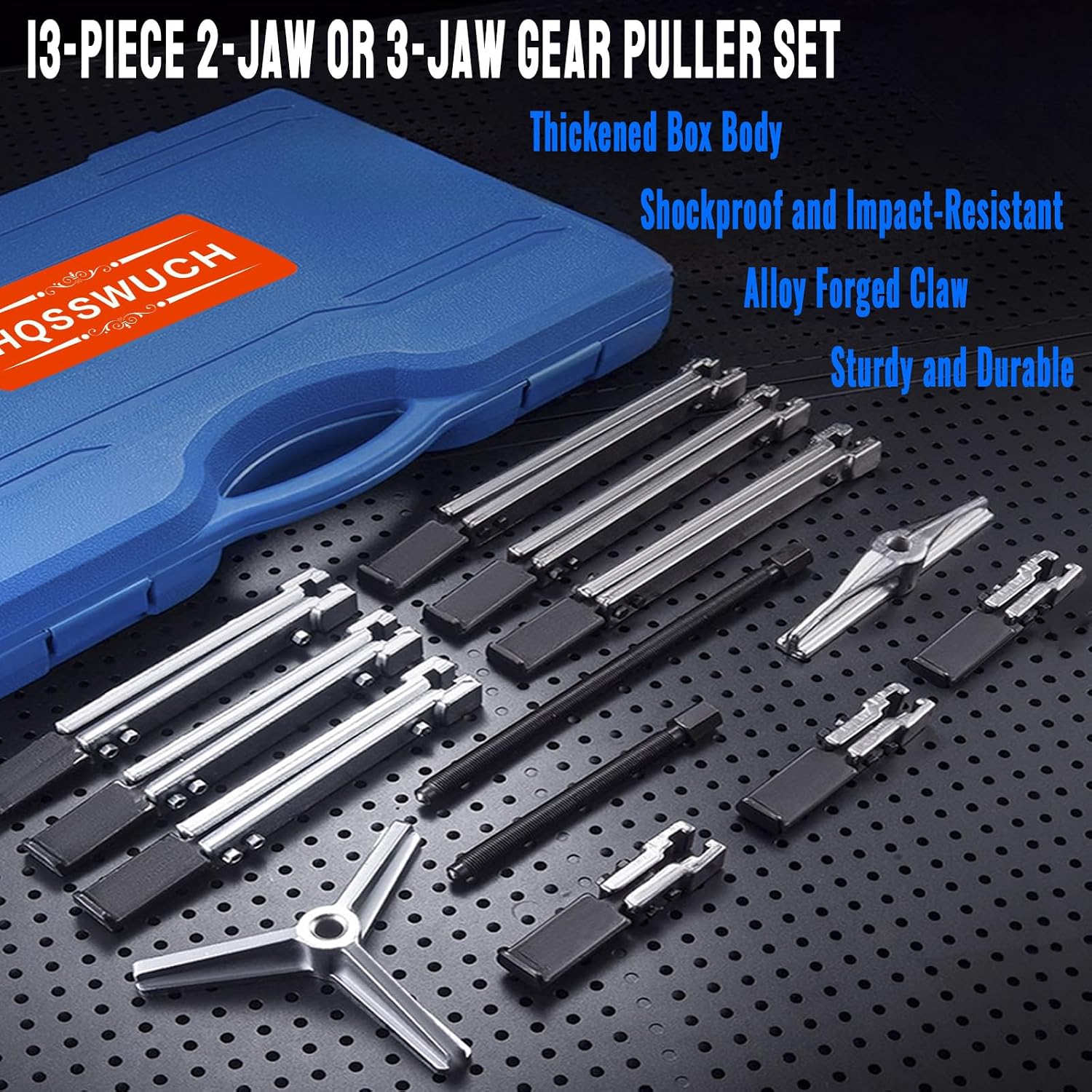 Gear Puller Set, 13Pcs Large Bearing Puller Kit, 2 Jaw & 3 Jaw Gear Puller, Heavy Duty Cr-V Steel Pulley Flywheel Puller for Removal Bearings, Gears, Pulleys and Flywheels Vehicles and Machinery.