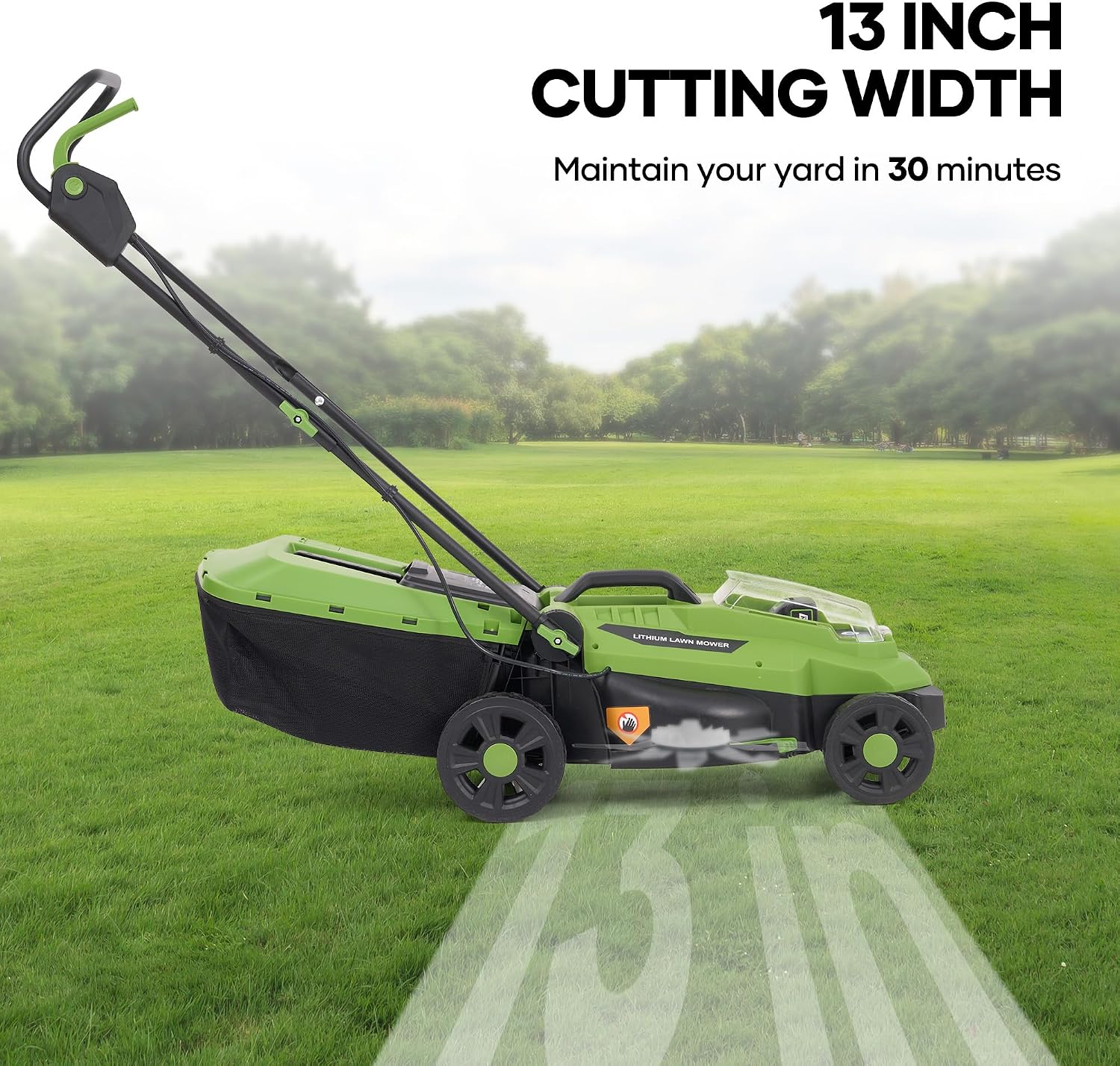 20V Brushless Lawn Mower Cordless,13Inch Electric Lawn Mower with 4.0Ah Battery & Fast Charger, 5 Position Height Adjustment, 8 Gallon Grass Bag, Green