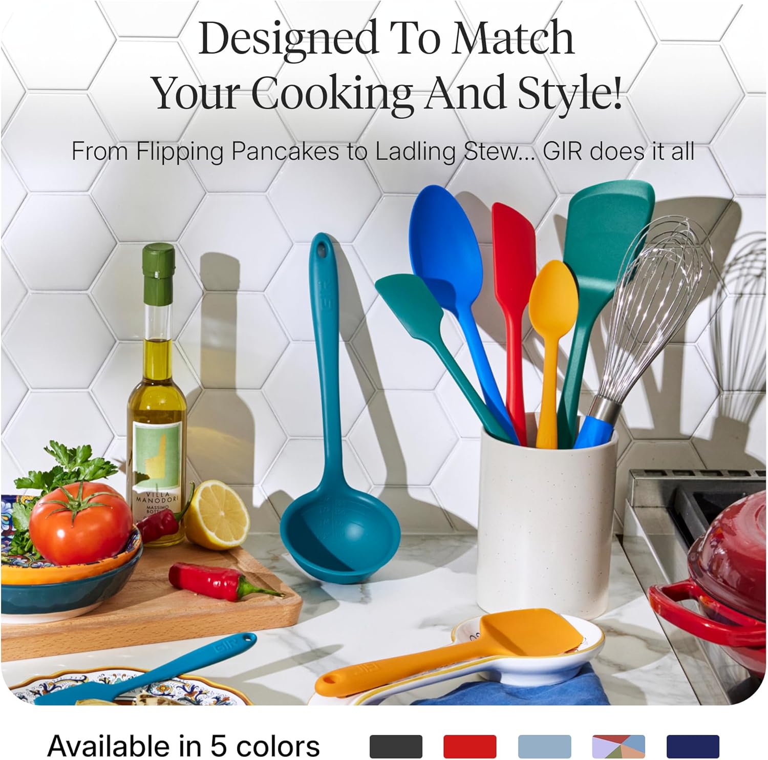 GIR: Get It Right 10-Piece Silicone Ultimate Kitchen Utensil Set – Spatulas, Ladle, Flip, Spoons, Whisk, Peeler & Spoonula – Nonstick, Non-Toxic, Heat-Resistant – Madrid