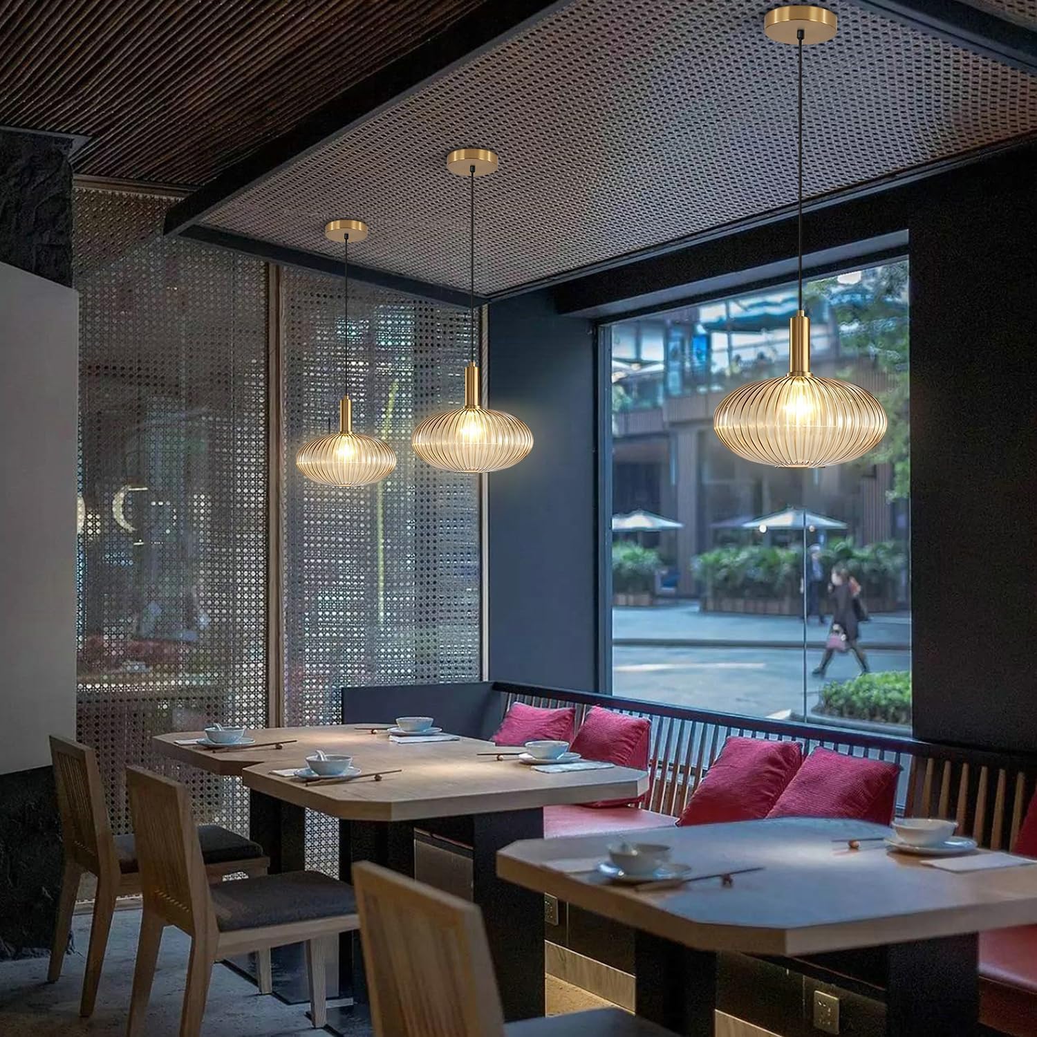 Modern Large Globe Pendant Light Fixture Nordic Glass Pendant Light Kitchen Farmhouse Kitchen Island Two-Pick Light Vintage Single Ceiling Hanging Light (Two-Pick-Amber)