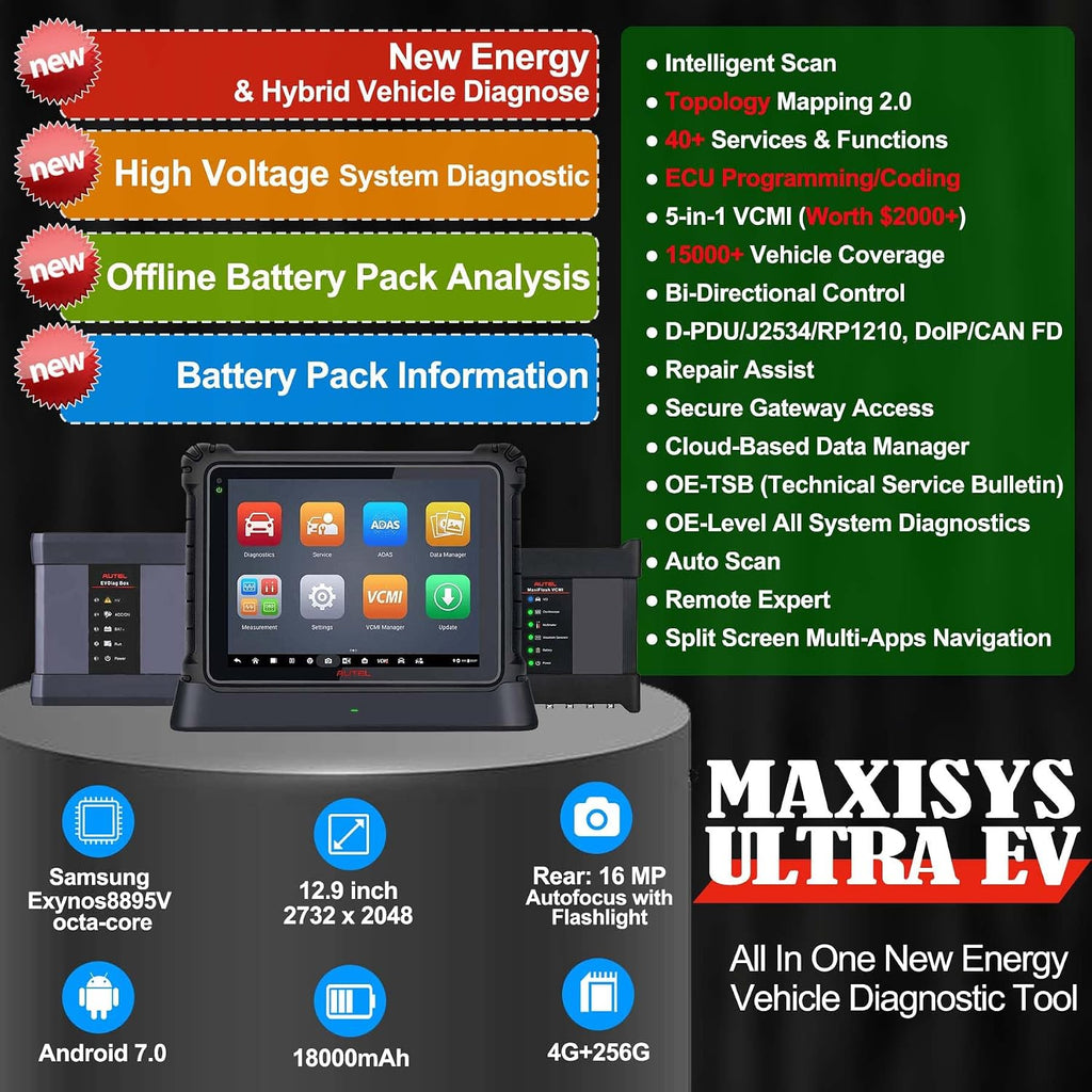 Autel MaxiSys Ultra EV OBD2 Diagnostic Scanner with EVDiag Box | High Voltage Battery Analysis, Motor TruSpeed Repair, ECU Programming, 5-in-1 VCMI, 40+ Reset, Upgrade from MS919 MS909
