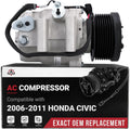 AC Compressor - A/C Compressor Compatible with Honda Civic 2006-2011, 1.8L - Replaces 38810RRBA01, 38800-RNA-A010-M, 38800-RNB-A02, 38800RNAA010M2, 38800RNAA01 - HVAC Air Conditioning Compressor