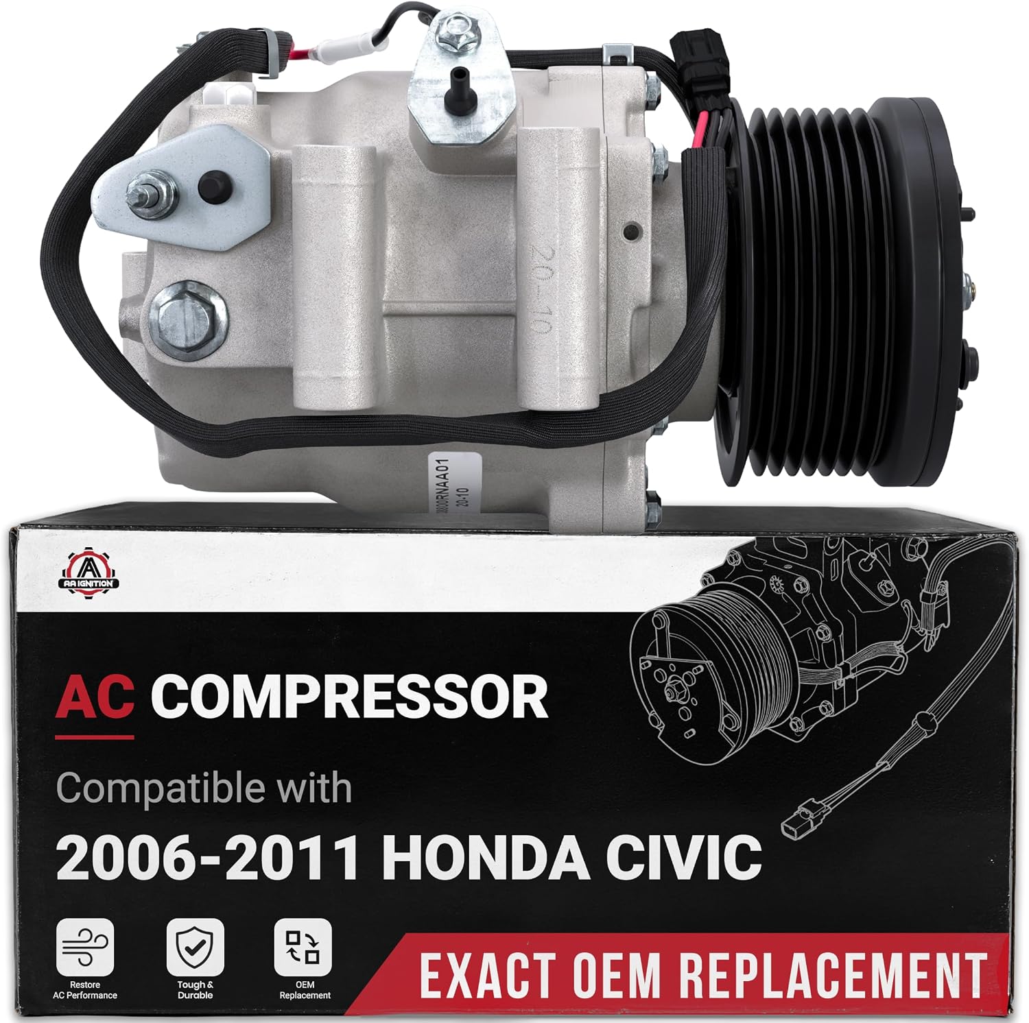 AC Compressor - A/C Compressor Compatible with Honda Civic 2006-2011, 1.8L - Replaces 38810RRBA01, 38800-RNA-A010-M, 38800-RNB-A02, 38800RNAA010M2, 38800RNAA01 - HVAC Air Conditioning Compressor
