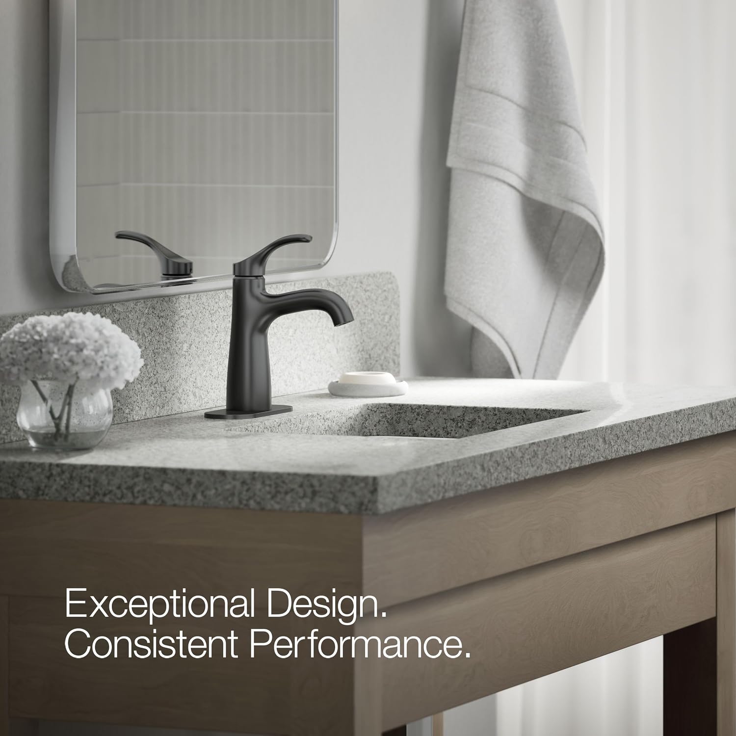 KOHLER K-27389-4-BL Simplice® Single-Handle Bathroom Sink Faucet, 1-Hole, Single-Handle Bathroom Faucets with Clicker Drain, 1.2 GPM, Matte Black
