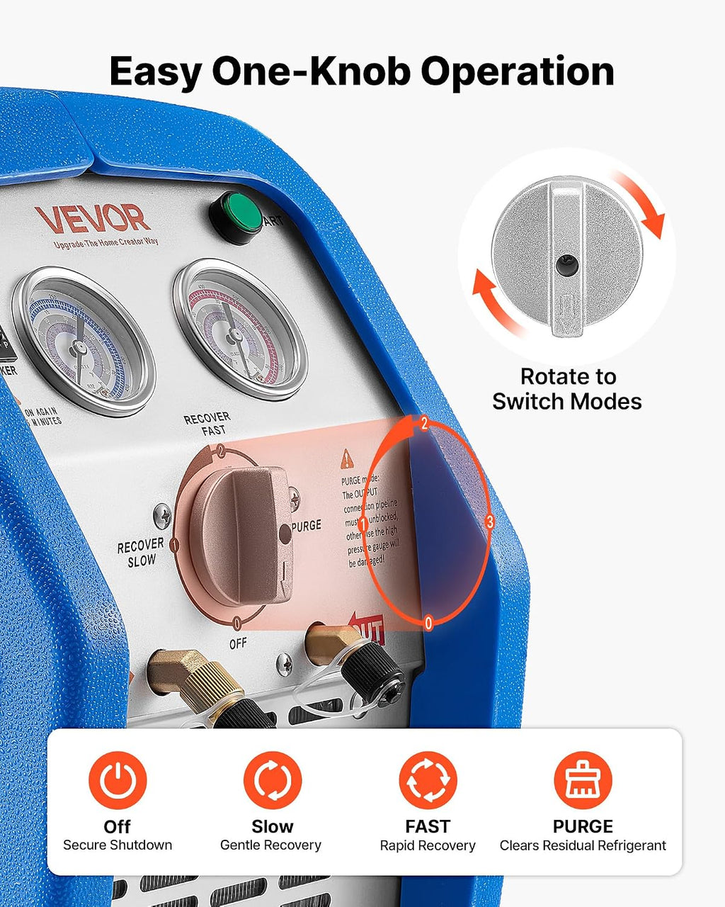 VEVOR Portable Refrigerant Recovery Machine, 1 HP 120V 60Hz Dual Cylinder AC Recovery Machine for Liquid Vapor Refrigerant, 1750 RPM Recycling Unit HVAC for Automotive & Household Air Conditioning