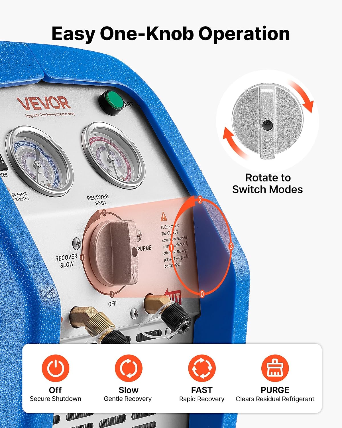 VEVOR Portable Refrigerant Recovery Machine, 1 HP 120V 60Hz Dual Cylinder AC Recovery Machine for Liquid Vapor Refrigerant, 1750 RPM Recycling Unit HVAC for Automotive & Household Air Conditioning