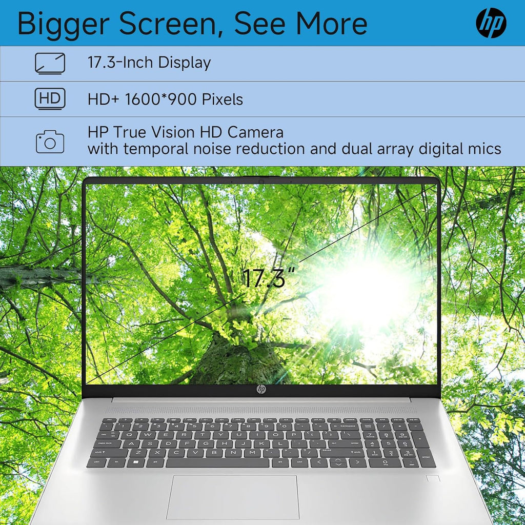 HP 17 Inch Laptop, 17.3' HD+ Display, Intel i5-1334U (10 Cores, Up to 4.6 GHz), 64 GB RAM, 2 TB SSD, Backlit Keyboard, Fingerprint Reader, Wi-Fi 6, HD Webcam, Windows 11 Pro for Business and Students