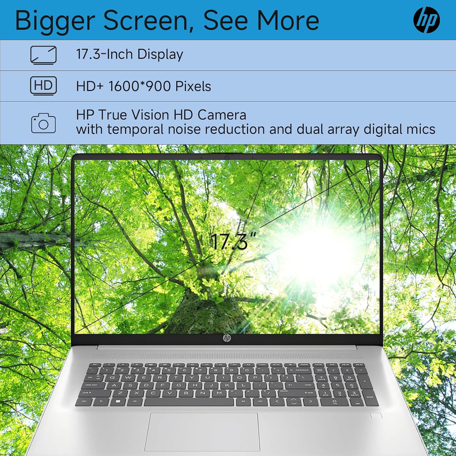 HP 17 Inch Laptop, 17.3' HD+ Display, Intel i5-1334U (10 Cores, Up to 4.6 GHz), 64 GB RAM, 2 TB SSD, Backlit Keyboard, Fingerprint Reader, Wi-Fi 6, HD Webcam, Windows 11 Pro for Business and Students