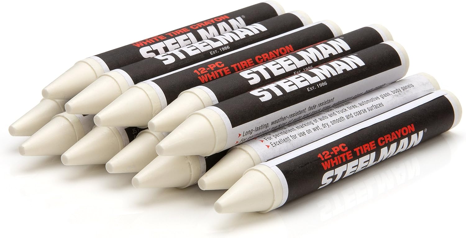 Steelman White Tire Marking Crayons for Mechanics, Marks Damage on Wet and Dry Tires | Case of 24