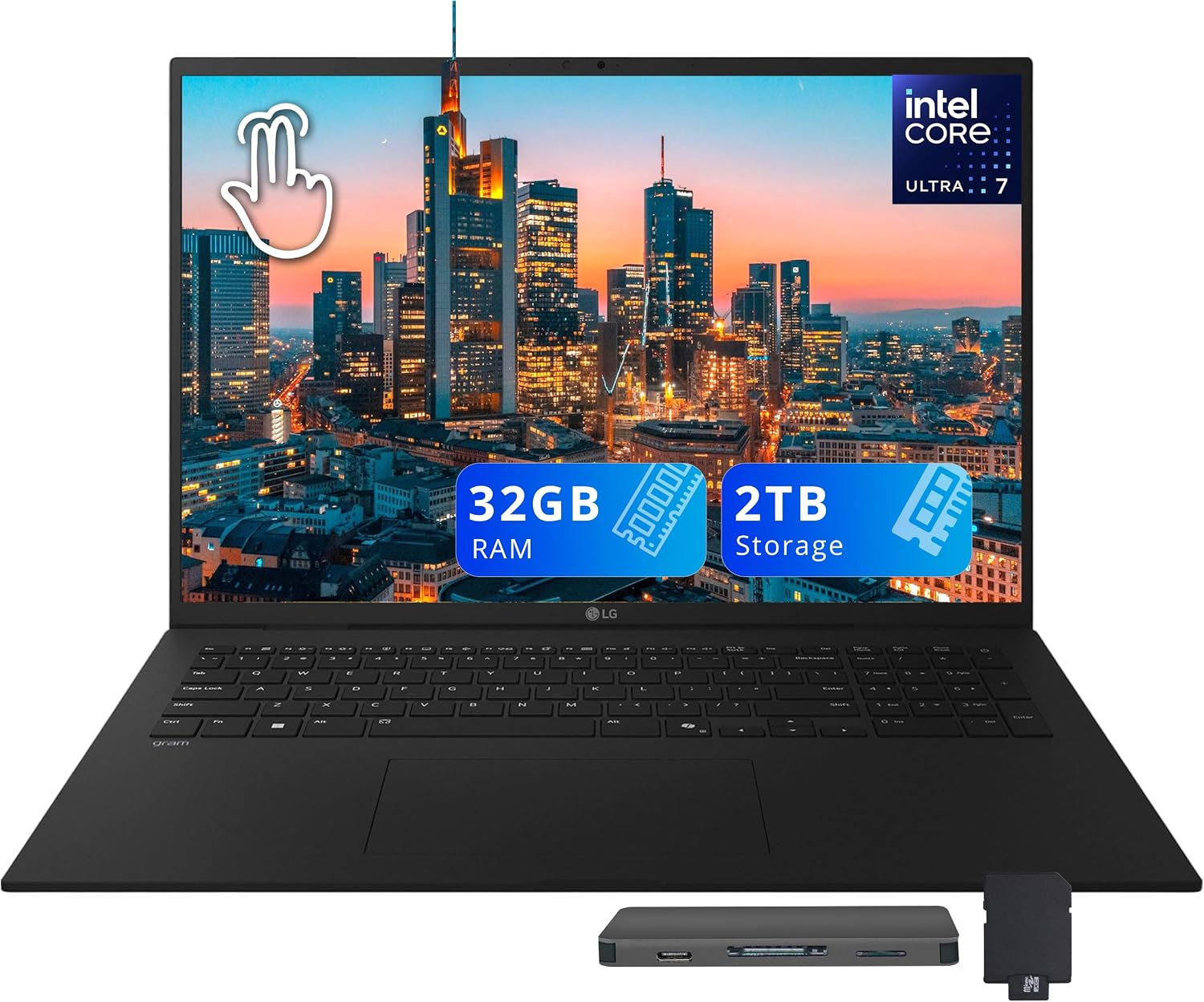 LG Gram 17' WQXGA Touchscreen Copilot+ PC Laptop, Intel Ultra 7 258V, 32GB LPDDR5X, 2TB Storage (1TB SSD+1TB Docking Station), Intel Arc Graphics, Backlit Keyboard, FHD Webcam, Wi-Fi 7, Win 11, Black