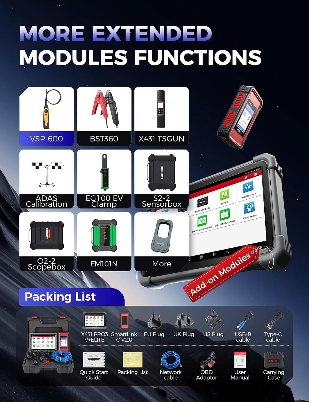 Launch X431 PRO3 V+ Elite, 2026 SmartlinkC 2.0 Bidirectional Scan Tool with J2534 Portocol, HD Trucks Scanner, 10.1 inch, Topology Map, 60+Service, Online Code, CANFD/DoIP/D-PDU, FCA, 2 Yrs Update