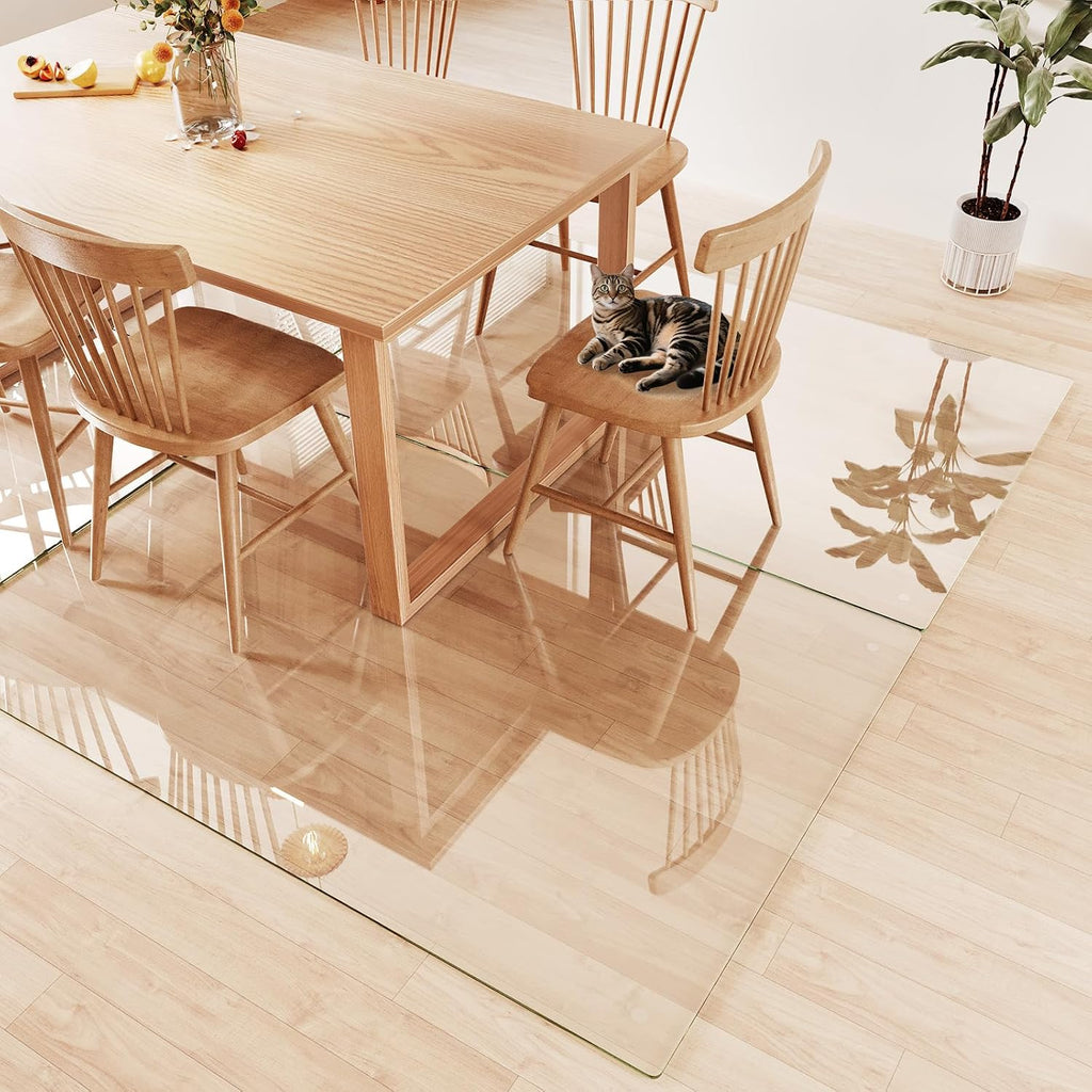 Tempered Glass Chair Mat 72'x48' – Ultra-Clear Office Chair Mat for Hardwood Floors & Low-Pile Carpets – Heavy-Duty 0.2' Scratch-Resistant Surface with Non-Slip Pads – Supports 1,000 lbs