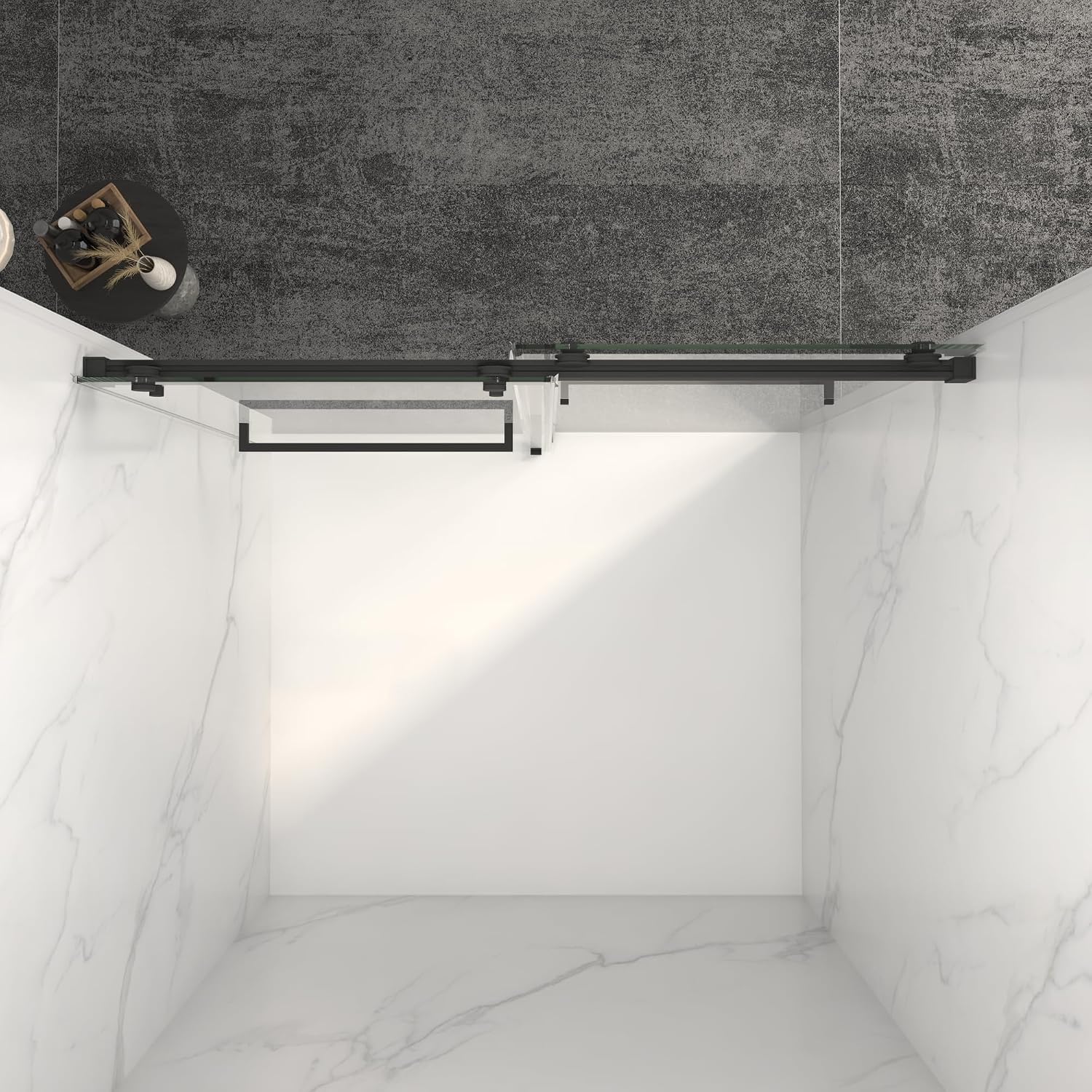 KEIKI 56-60' W x 70' H Frameless Double Sliding Shower Door, 5/16' (8mm) Thick SGCC Tempered Clear Glass, Double Side Easy Clean Coat, Matte Black Finished with Buffer